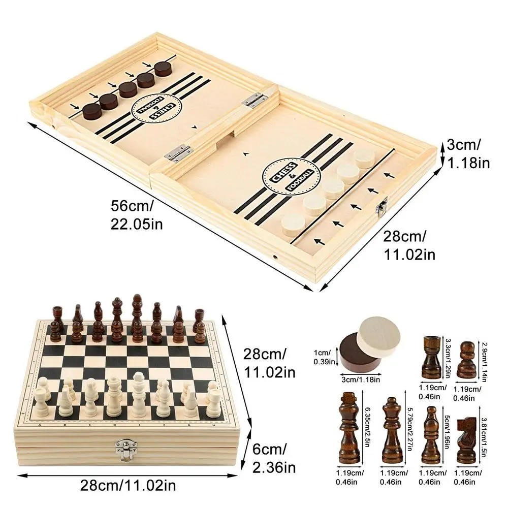 Professional Portable Winner Board Game - Wood Sling Puck Chess Checkers 